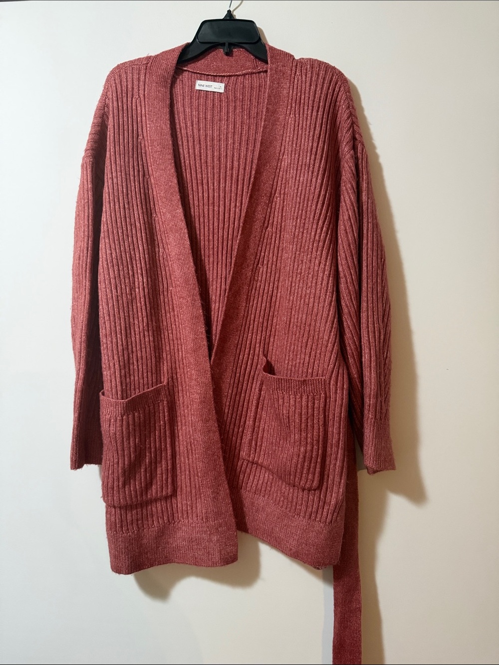 Nine West Ribbed Open-Front Cardigan - Dusty Rose